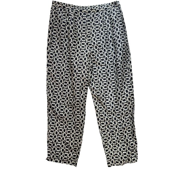 Vintage Vision Apparel Straight Satin Pants Womens Size 8 Tan Black Geometric - Picture 1 of 12